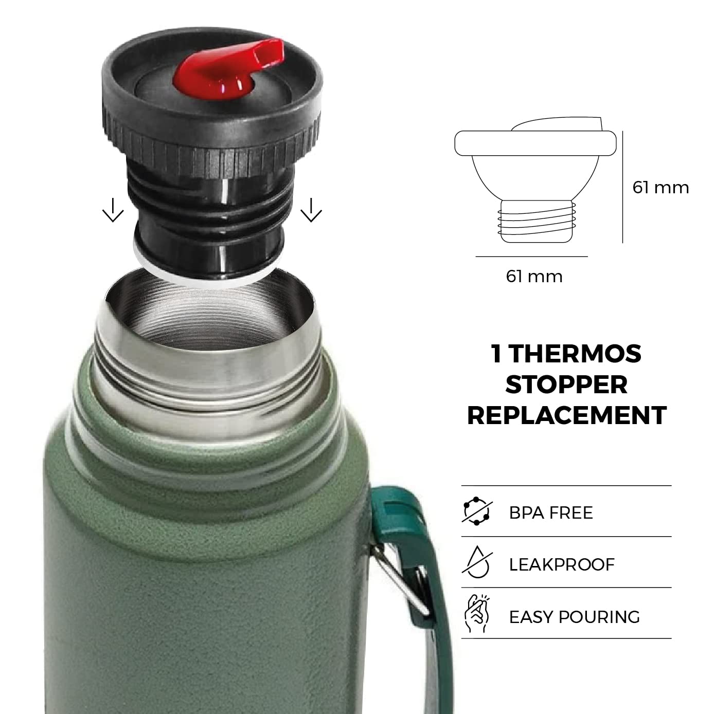 Tapon para termos Stanley con Pico cebador (negro/rojo) Lid-Er