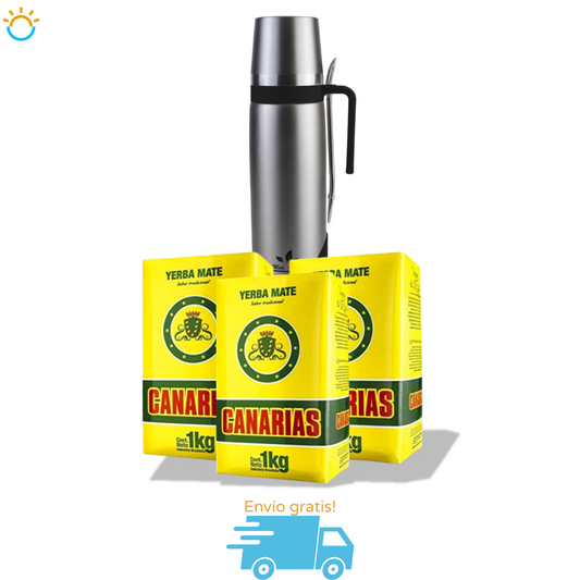 Termo de aluminio con Bombilla de regalo + Pack Yerba Canarias tradicional