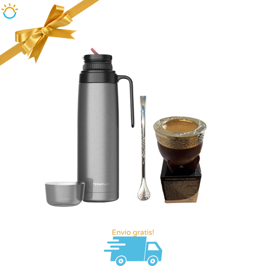 Pack Elegante - Termo Termolar con tapón advanced - Mate imperial de calabaza + Bombillón de acero inoxidable