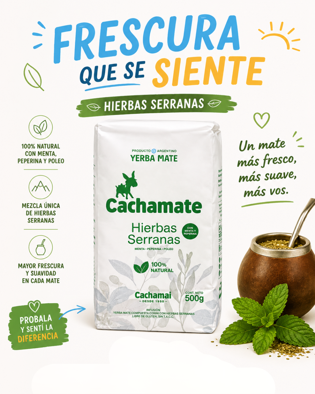 Yerba Mate CACHAMATE Hierbas Serranas - 500G
