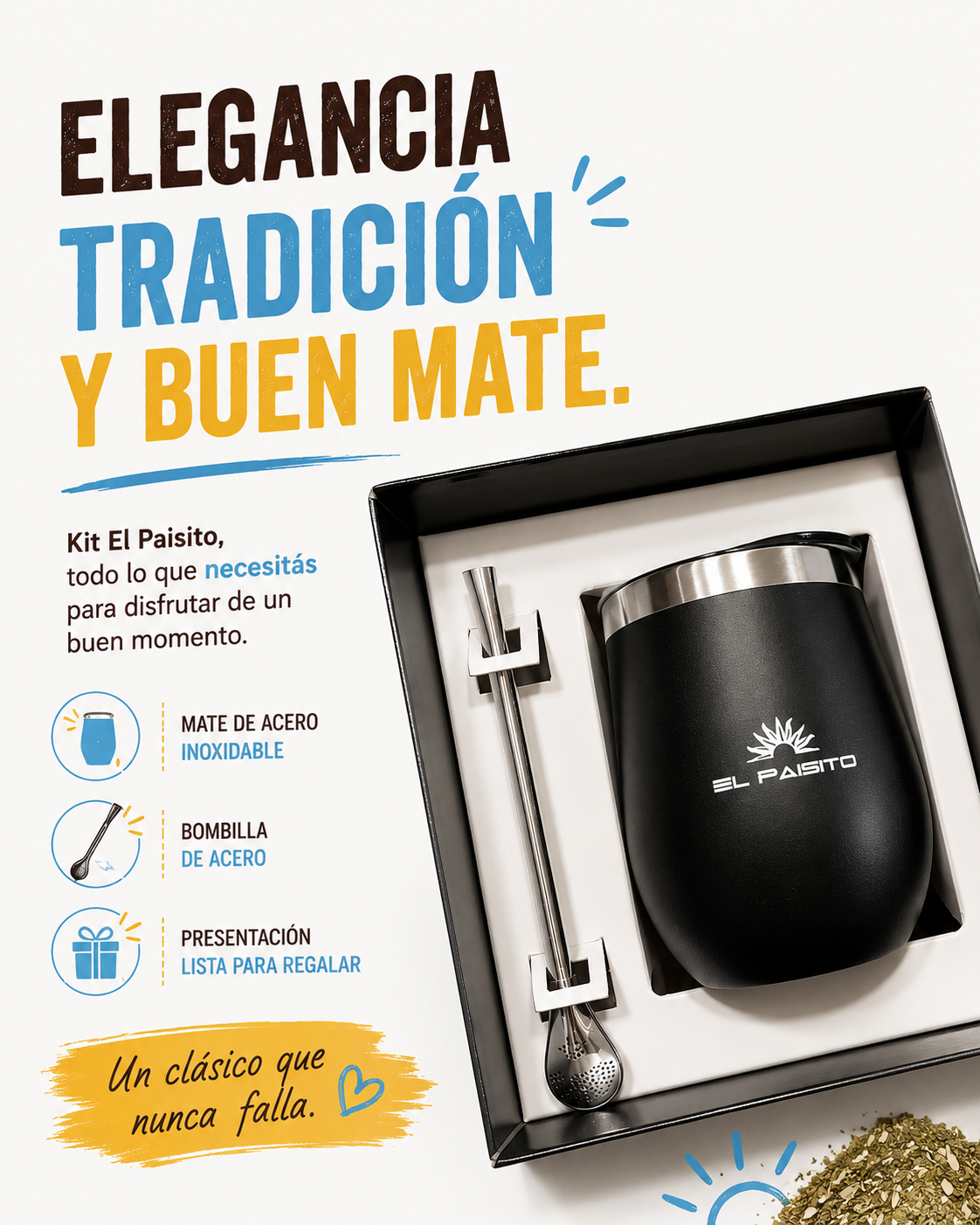 Pack Mate El Paisito  — (Mate, bombilla y tapa)