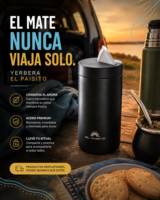 Yerbera en acero inoxidable EL PAISITO (NEGRO)