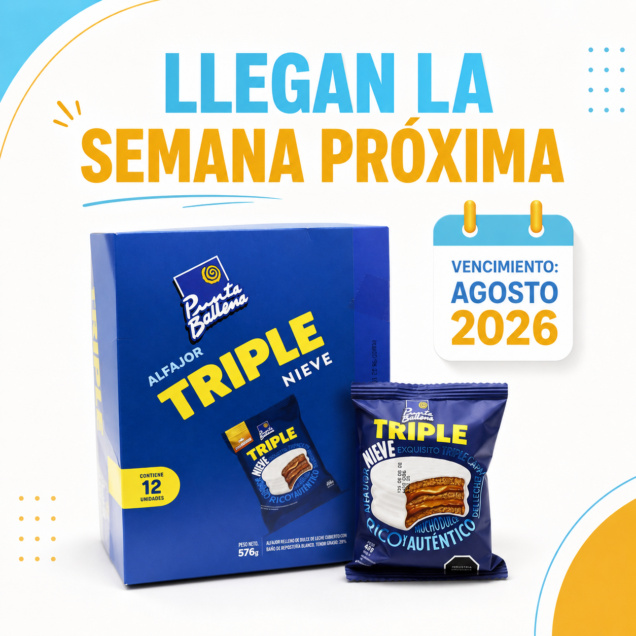 Alfajor Punta Ballena Triple Nieve (Caja 12 unidades)