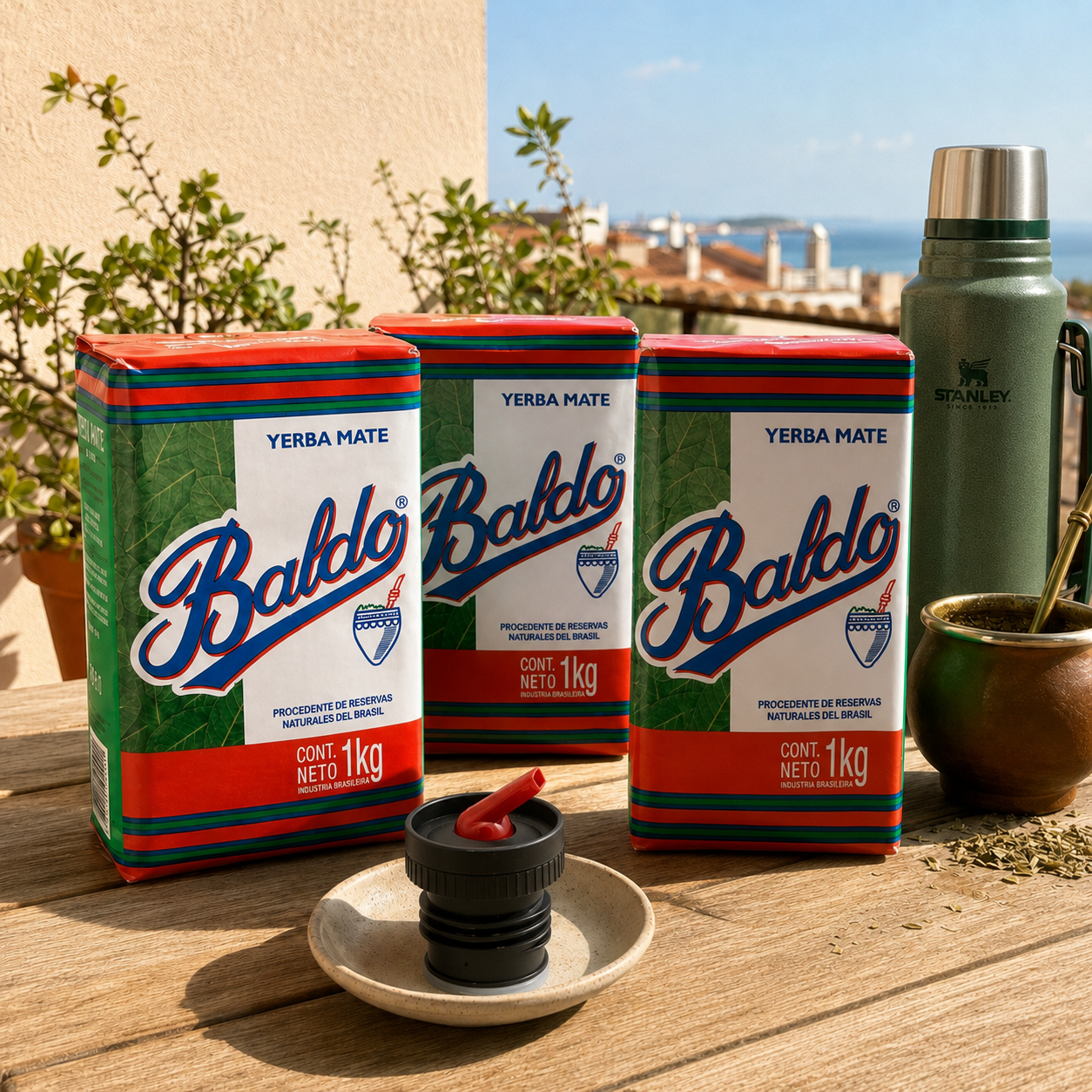 Yerba Mate Baldo 3KG + tapón pico rojo para Termos Stanley