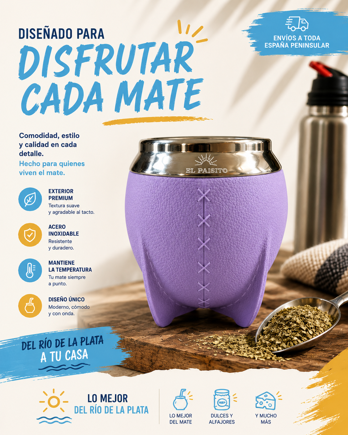 Mate Torpedo El Paisito acero inoxidable (Lila)