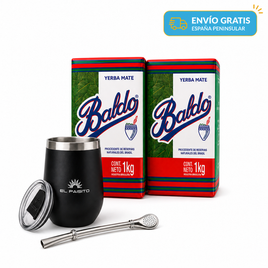 Kit Matero Completo Baldo – 2 kg de Yerba Mate + Mate, Bombilla y Tapa