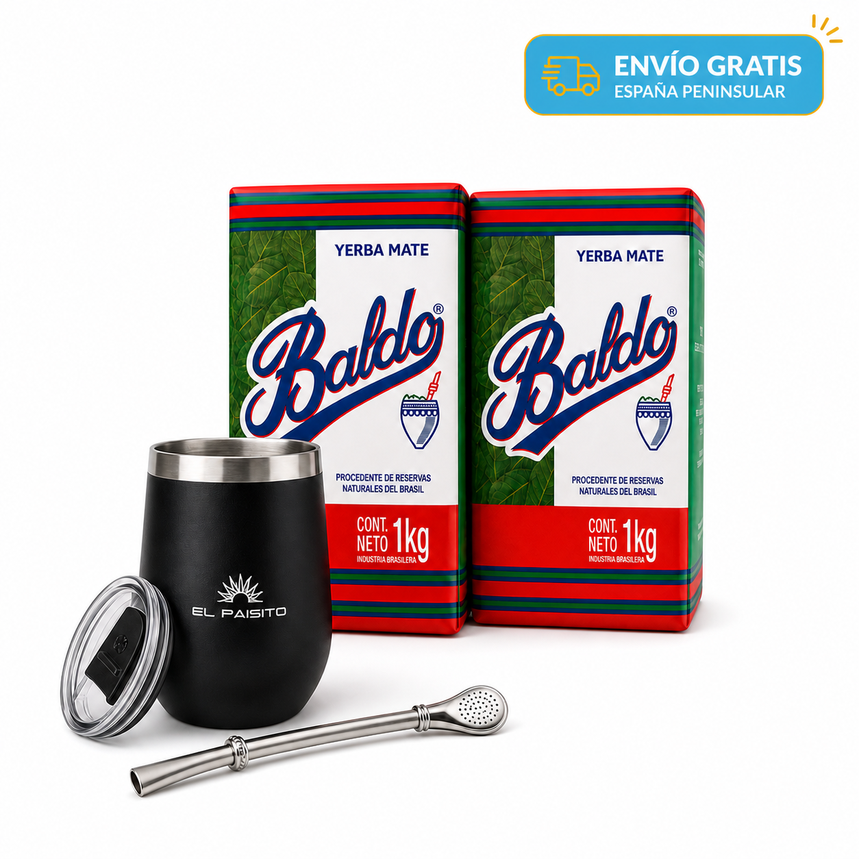 Kit Matero Completo Baldo – 2 kg de Yerba Mate + Mate, Bombilla y Tapa