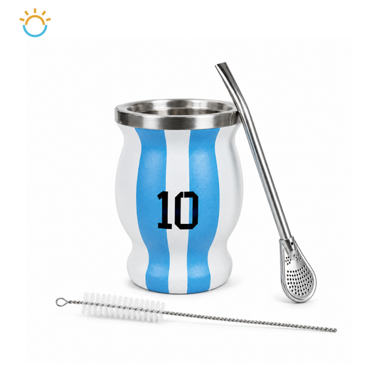 Kit Mate Argentina (Mate aluminio, bombilla, limpiador)