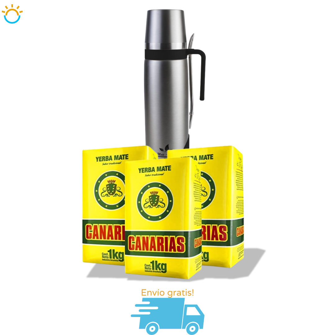 Pack Yerba Canarias tradicional y Termo de aluminio con Bombilla