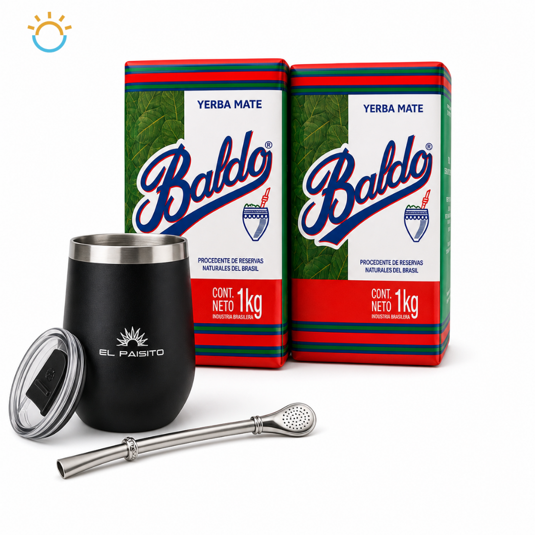 Kit Matero Completo Baldo – 2 kg de Yerba Mate + Mate, Bombilla y Tapa