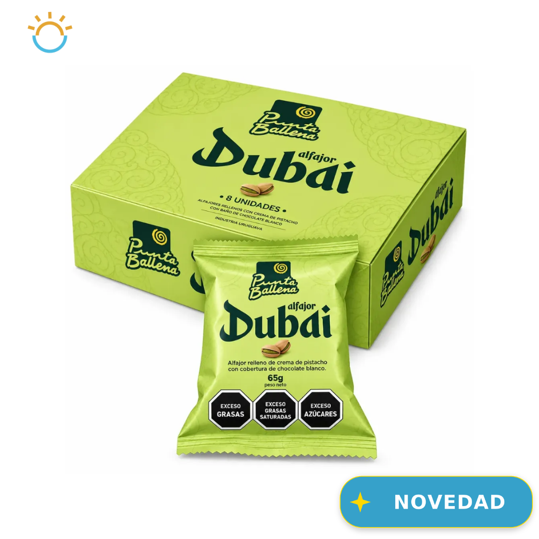 Alfajor PUNTA BALLENA Dubai Relleno de Crema de Pistacho 65 g - Caja 8 Unidades