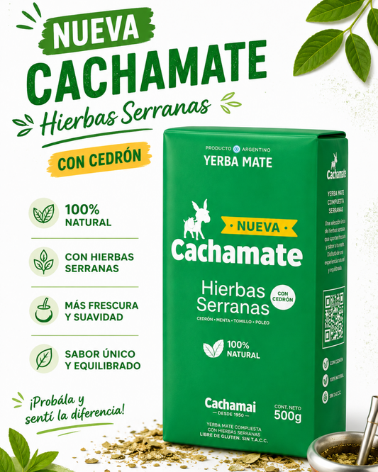 Yerba Mate CACHAMATE Hierbas Serranas con Cedrón - 500G