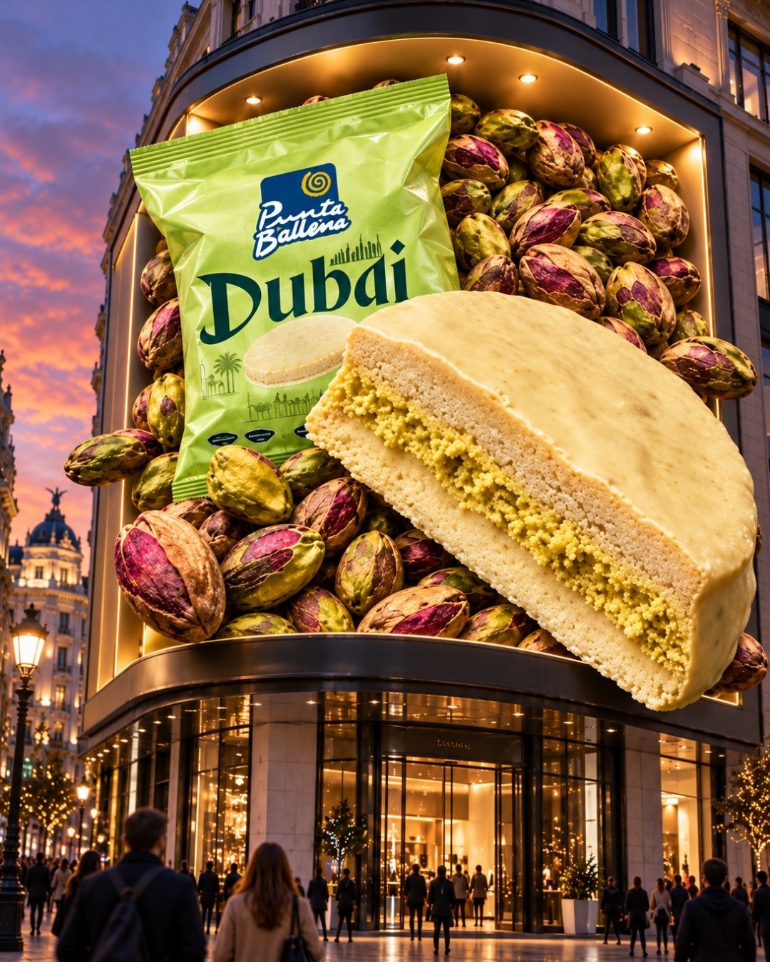 Alfajor PUNTA BALLENA Dubai Relleno de Crema de Pistacho 65 g - Caja 8 Unidades